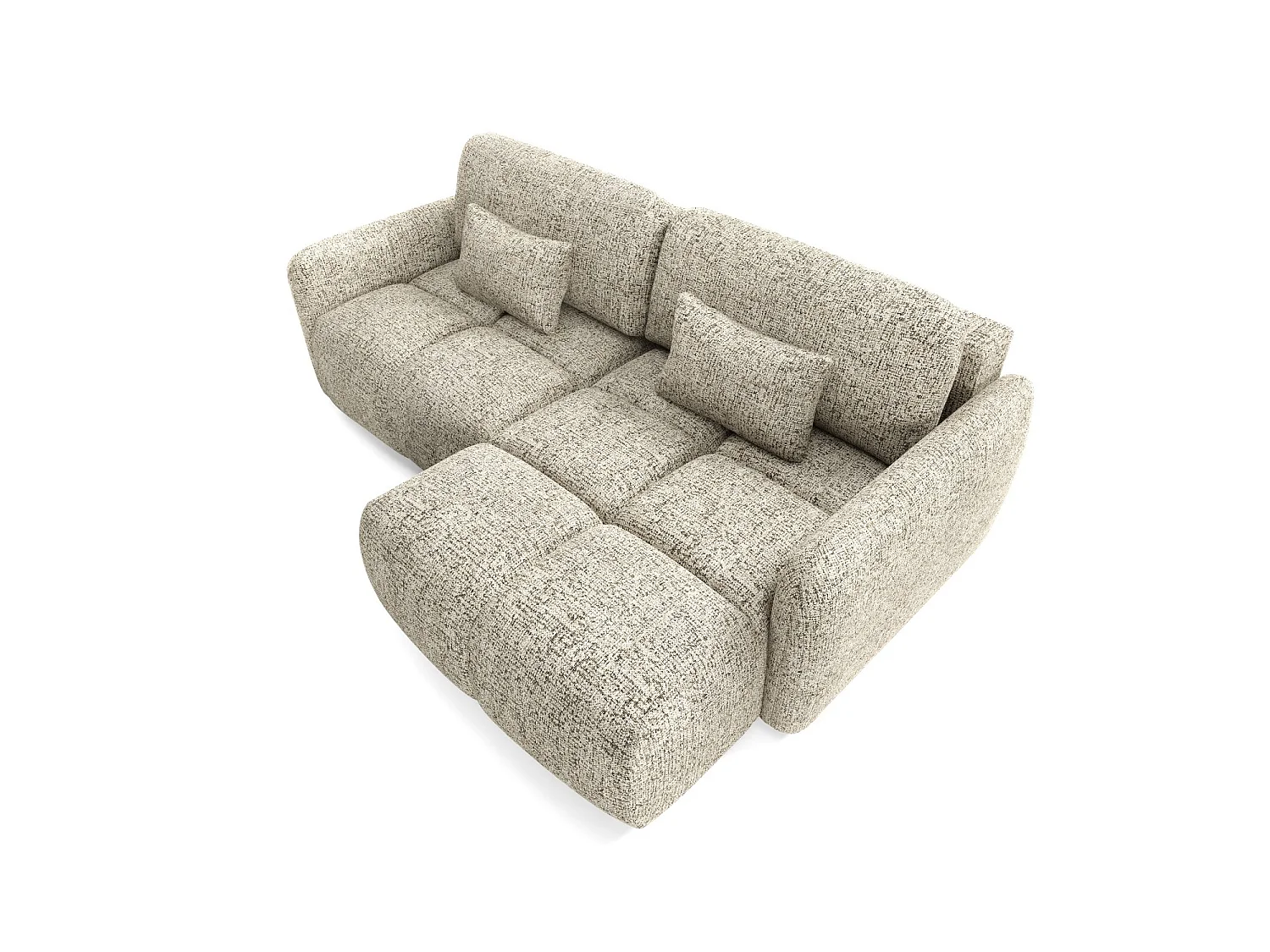 Divano angolare trasformabile in letto BUFFOLO L a 4 posti, tessuto mélange, sedute ultra morbide effetto nuvola, comfort irresistibile, color beige