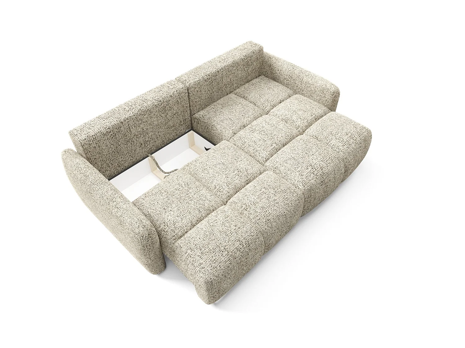 Divano angolare trasformabile in letto BUFFOLO L a 4 posti, tessuto mélange, sedute ultra morbide effetto nuvola, comfort irresistibile, color beige