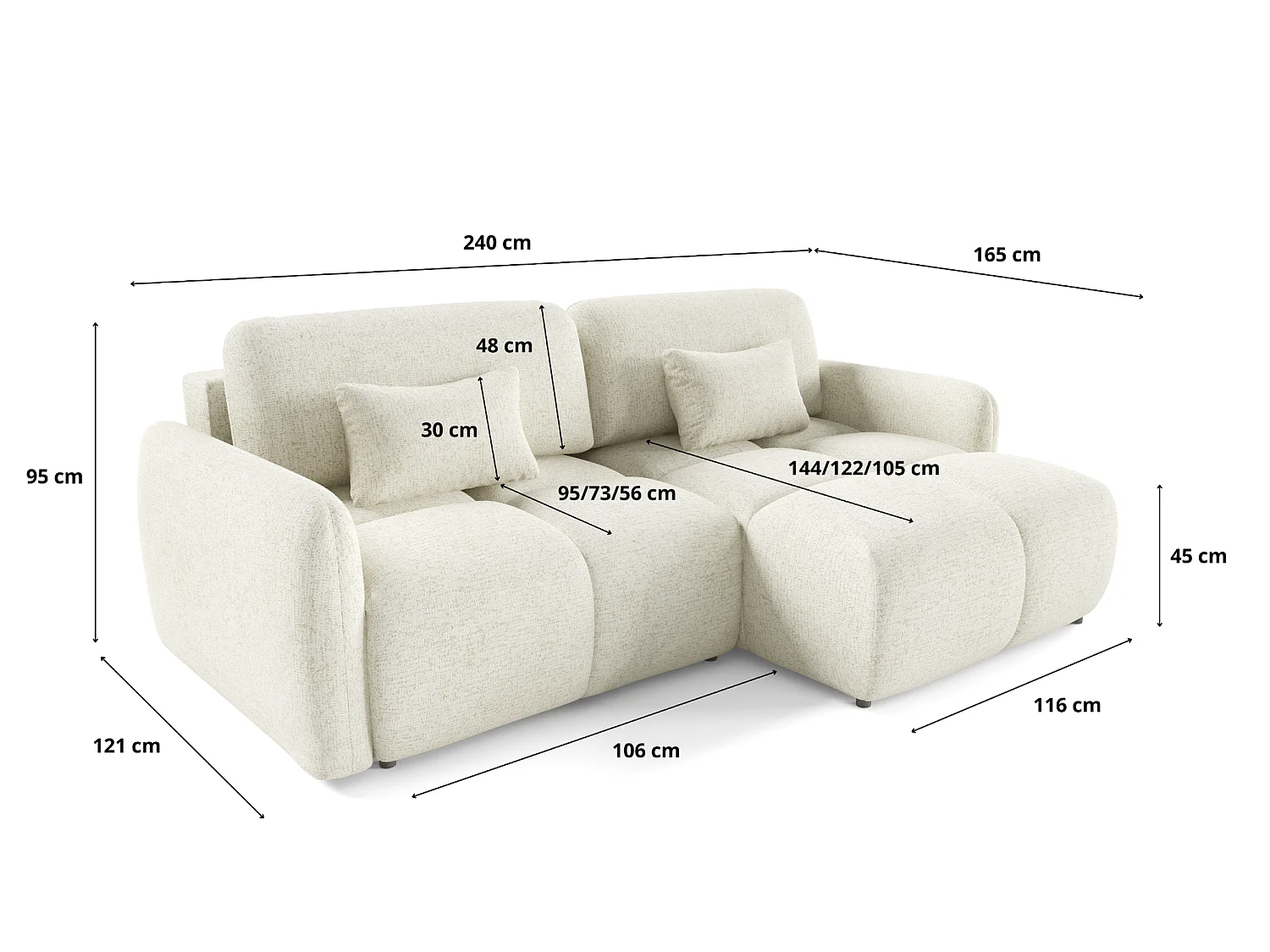 4-zits slaapbank hoekmodel BUFFOLO L, gemêleerde stof, ultrazachte zitplaatsen met wolkachtig comfort, onweerstaanbaar zitcomfort, crèmekleurig