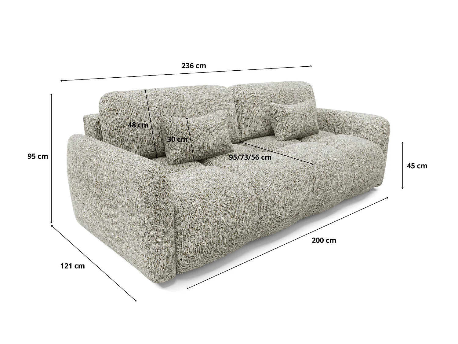 Canapé convertible 4 places SOFA BUFFOLO, tissu chiné, assises ultra moelleuses effet nuage, confort irrésistible beige