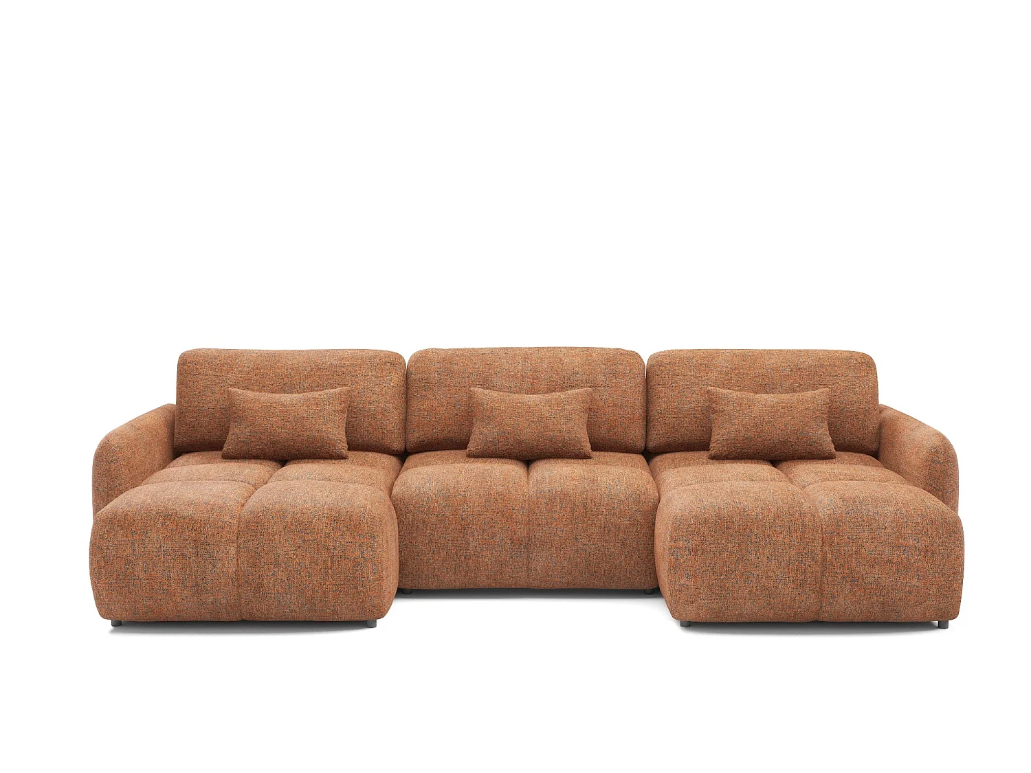 Canapé panoramique 5 places BUFFOLO U, tissu chiné, assises ultra moelleuses effet nuage, confort irrésistible cuivré