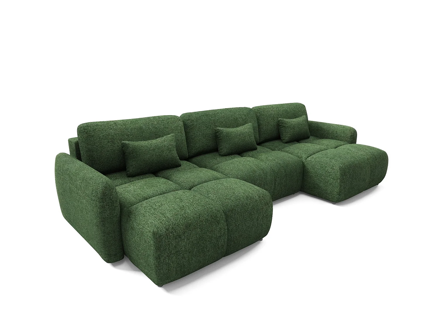 5-zits panoramische bank BUFFOLO U, gemêleerde stof, ultrazachte zitplaatsen met wolkachtig comfort, onweerstaanbaar zitcomfort, flesgroenkleurig