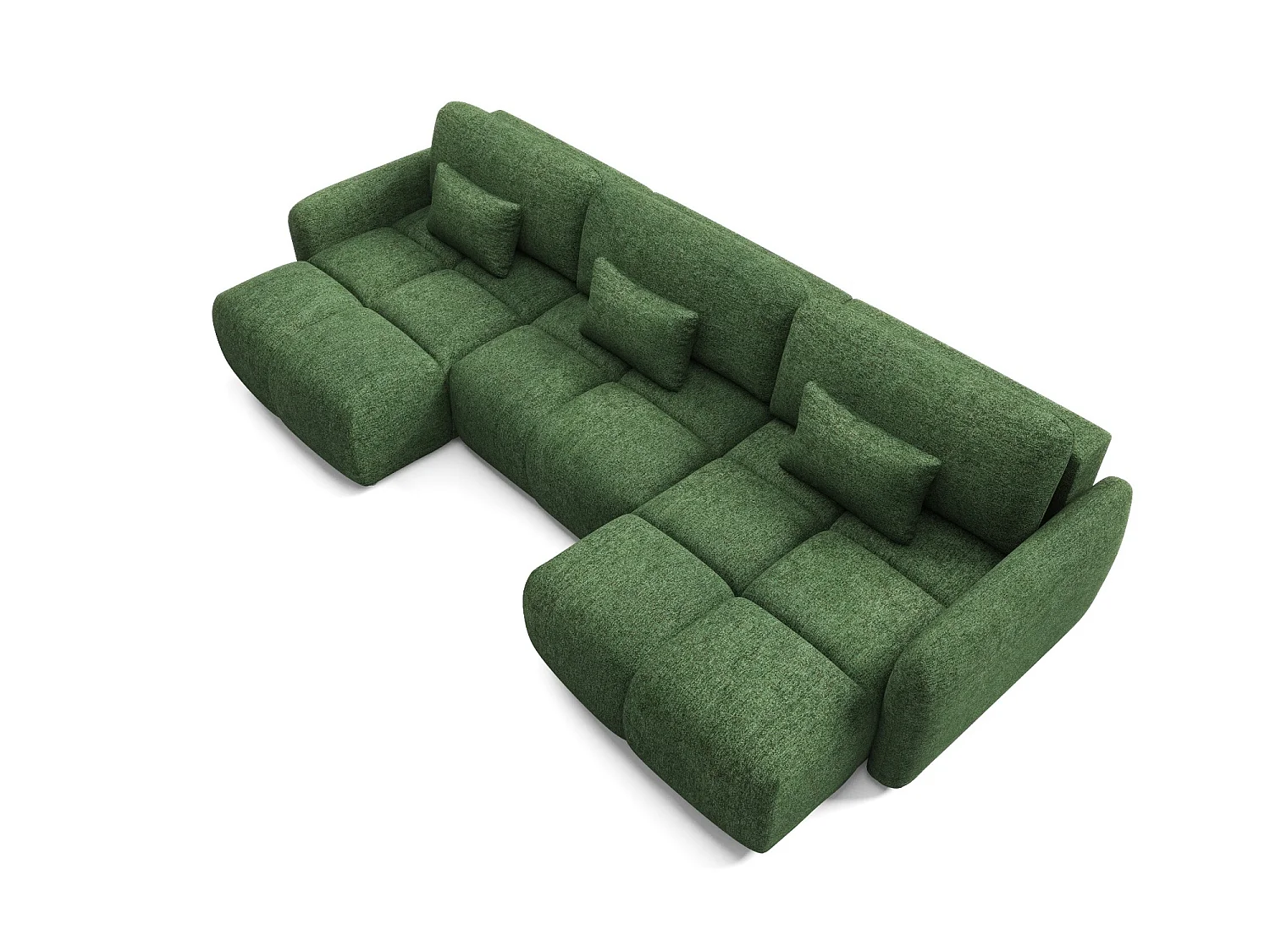 5-zits panoramische bank BUFFOLO U, gemêleerde stof, ultrazachte zitplaatsen met wolkachtig comfort, onweerstaanbaar zitcomfort, flesgroenkleurig