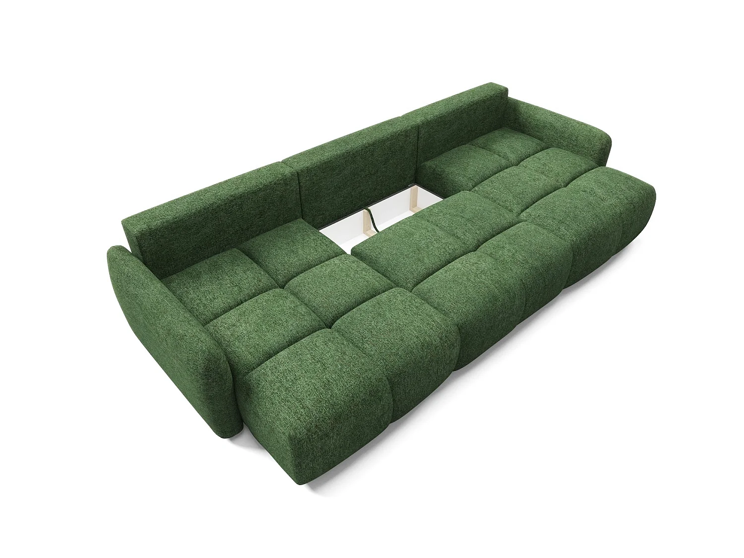 5-zits panoramische bank BUFFOLO U, gemêleerde stof, ultrazachte zitplaatsen met wolkachtig comfort, onweerstaanbaar zitcomfort, flesgroenkleurig