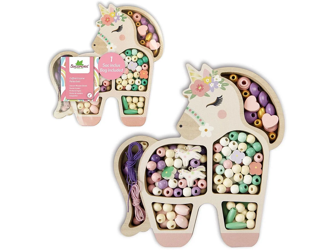 Sycomore Coffret Perles Licorne — 170 perles pastel avec 3 m de fil et coffret licorne