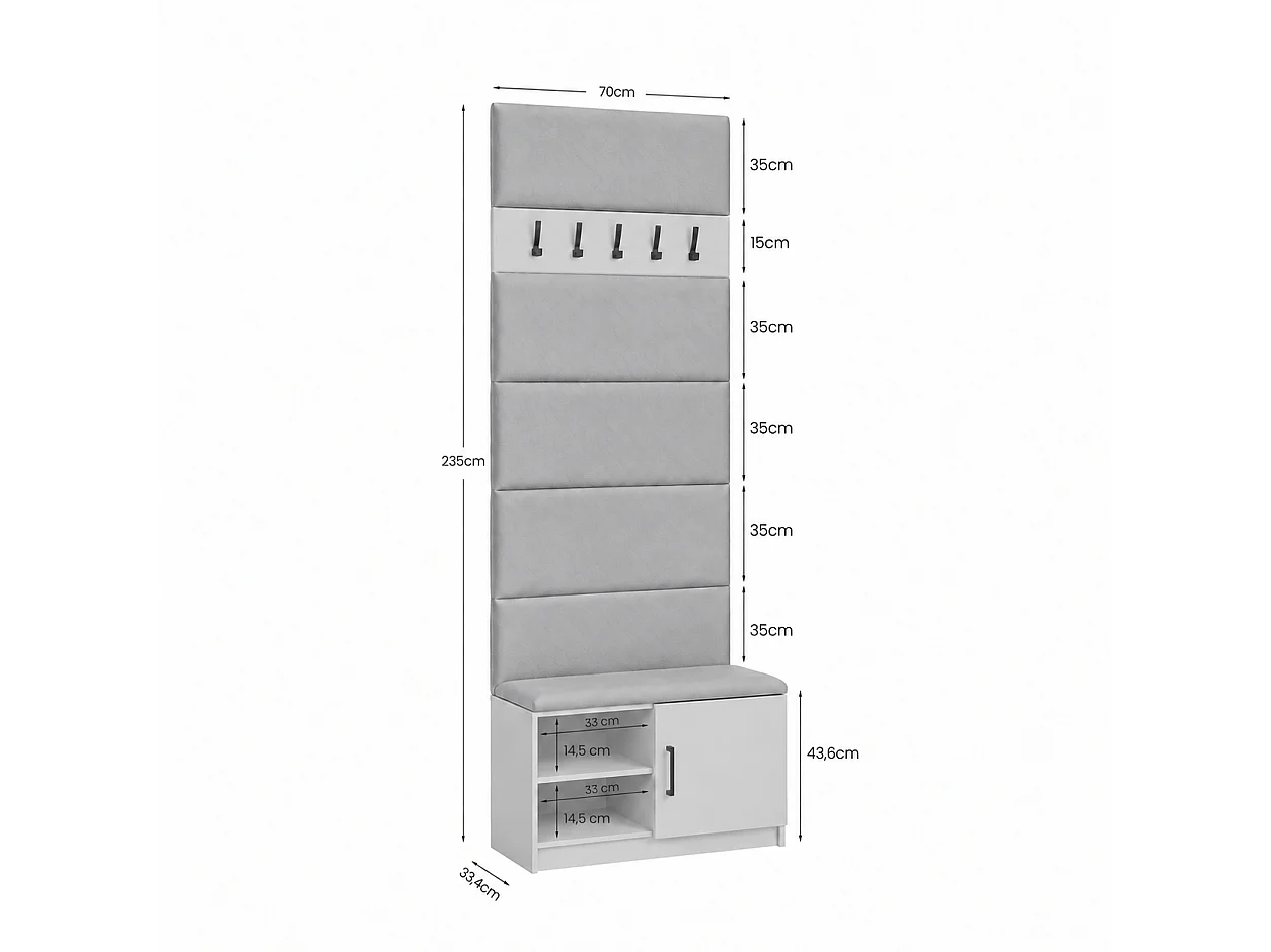 Halset Sovi - 70 x 240 x 33 cm kapstok met zitbank halmeubel voor de hal Cremona eiken