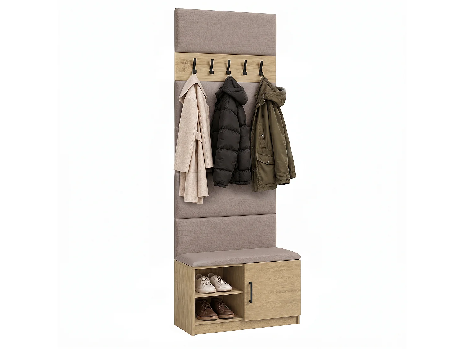 Halset Sovi - 70 x 240 x 33 cm kapstok met zitbank halmeubel voor de hal Cremona eiken