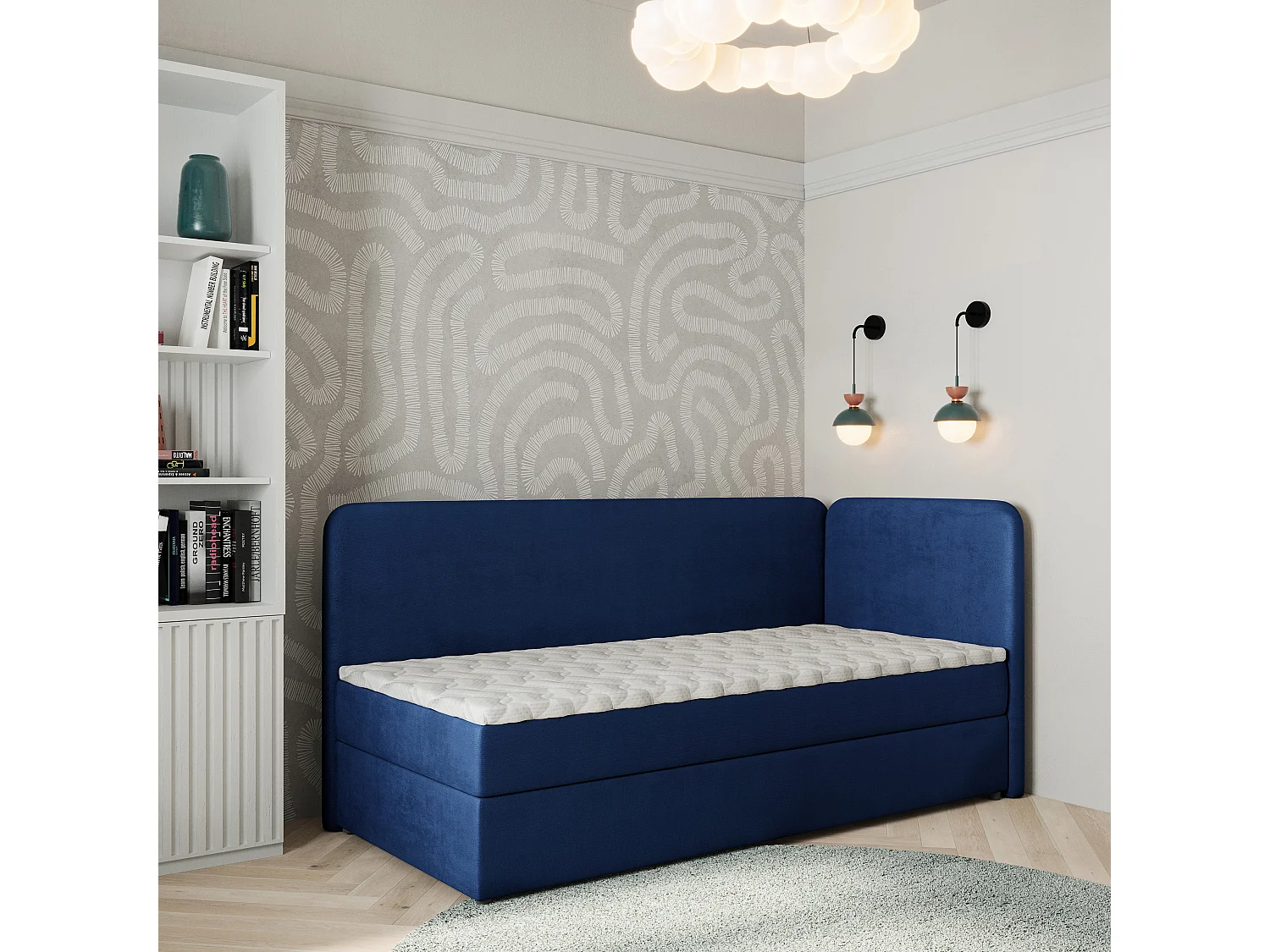 Boxspringbed GINA 80x200 cm Set met hoofdbord, bedbodem en matras, Blauw