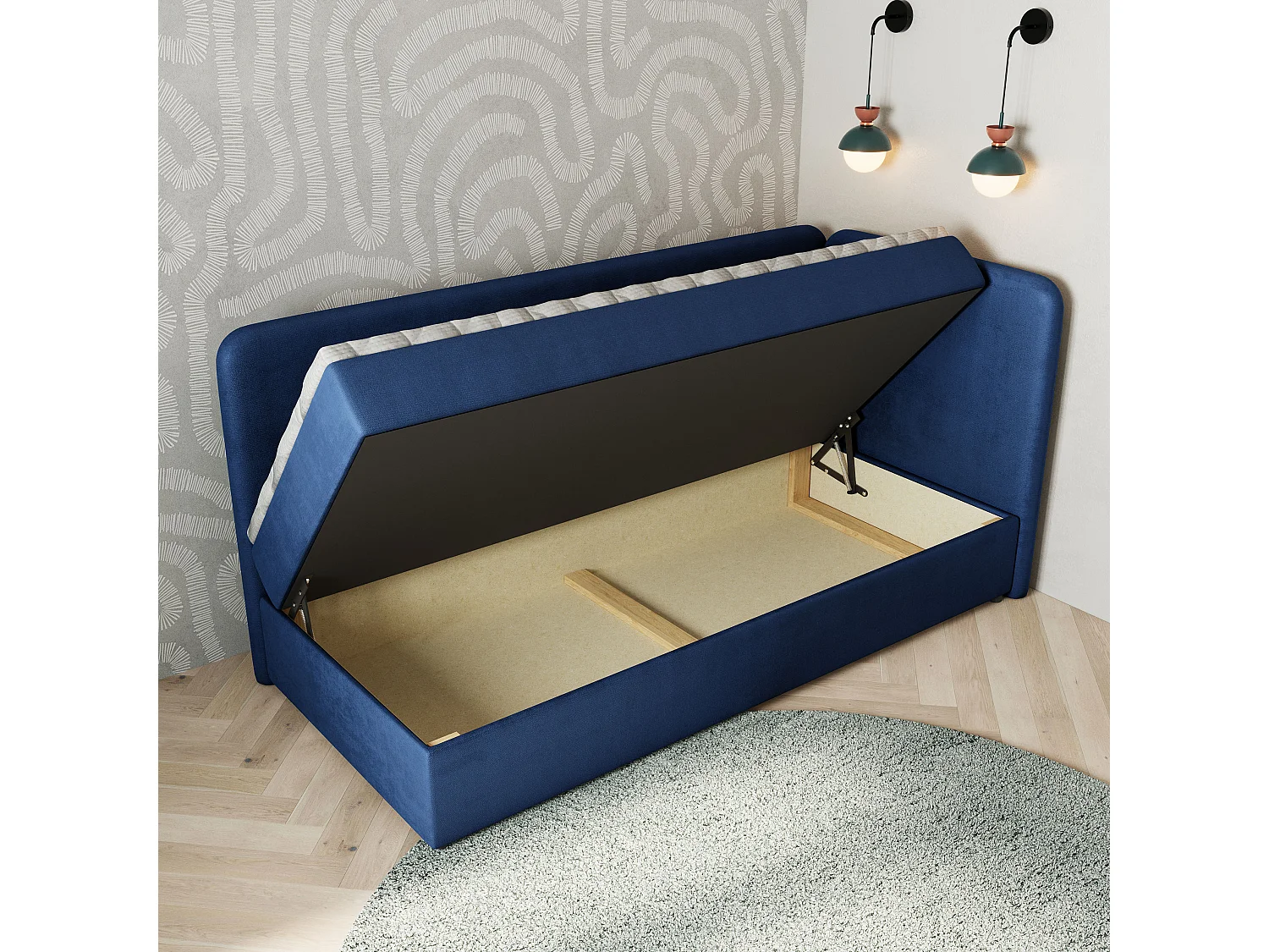 Boxspringbed GINA 80x200 cm Set met hoofdbord, bedbodem en matras, Blauw