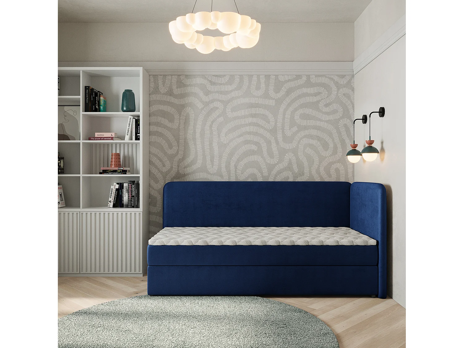 Boxspringbed GINA 80x200 cm Set met hoofdbord, bedbodem en matras, Blauw