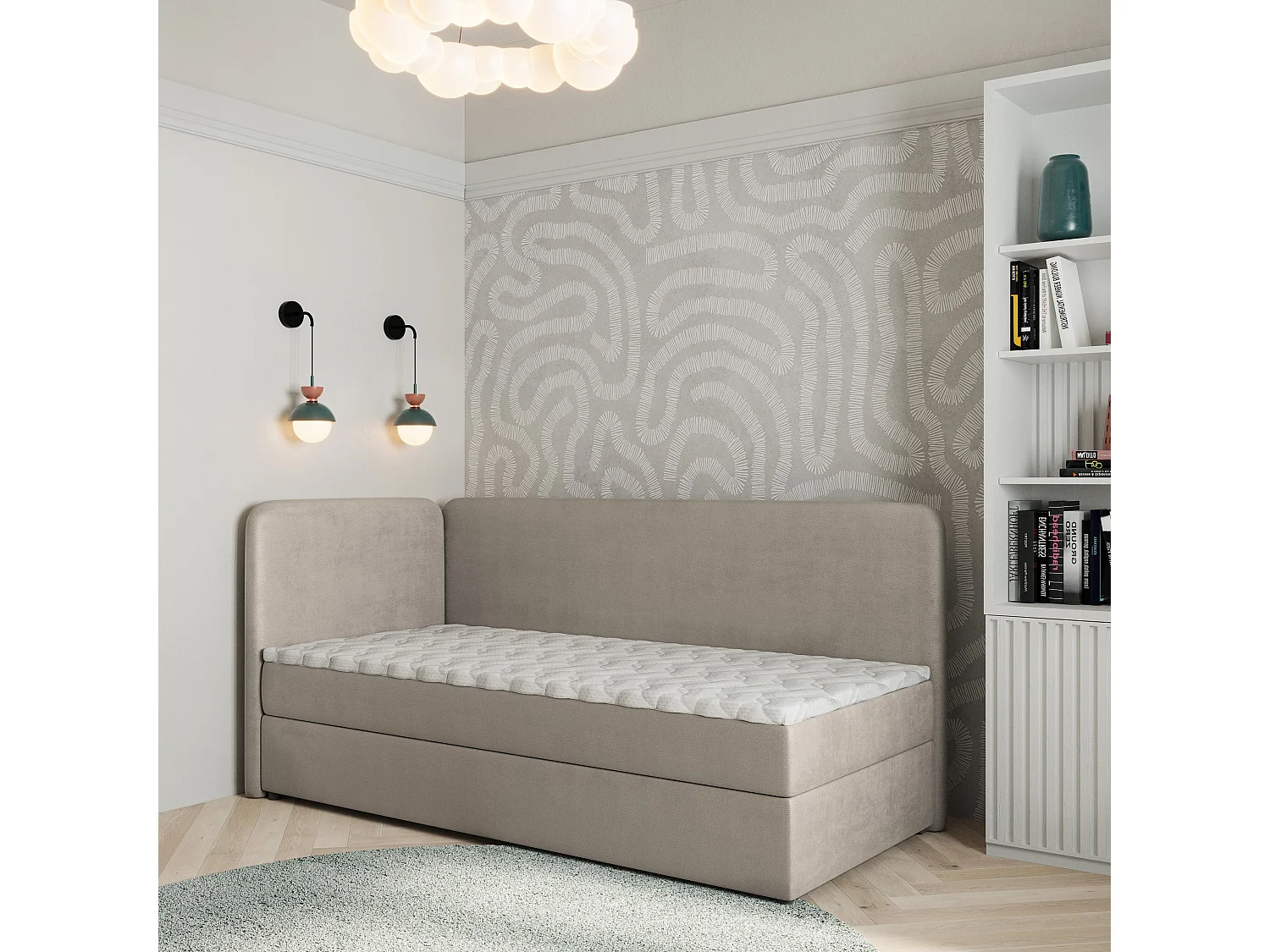 Boxspringbett GINA 80x200 cm Set mit Kopfteil, Bettgestell und Matratze, Beige