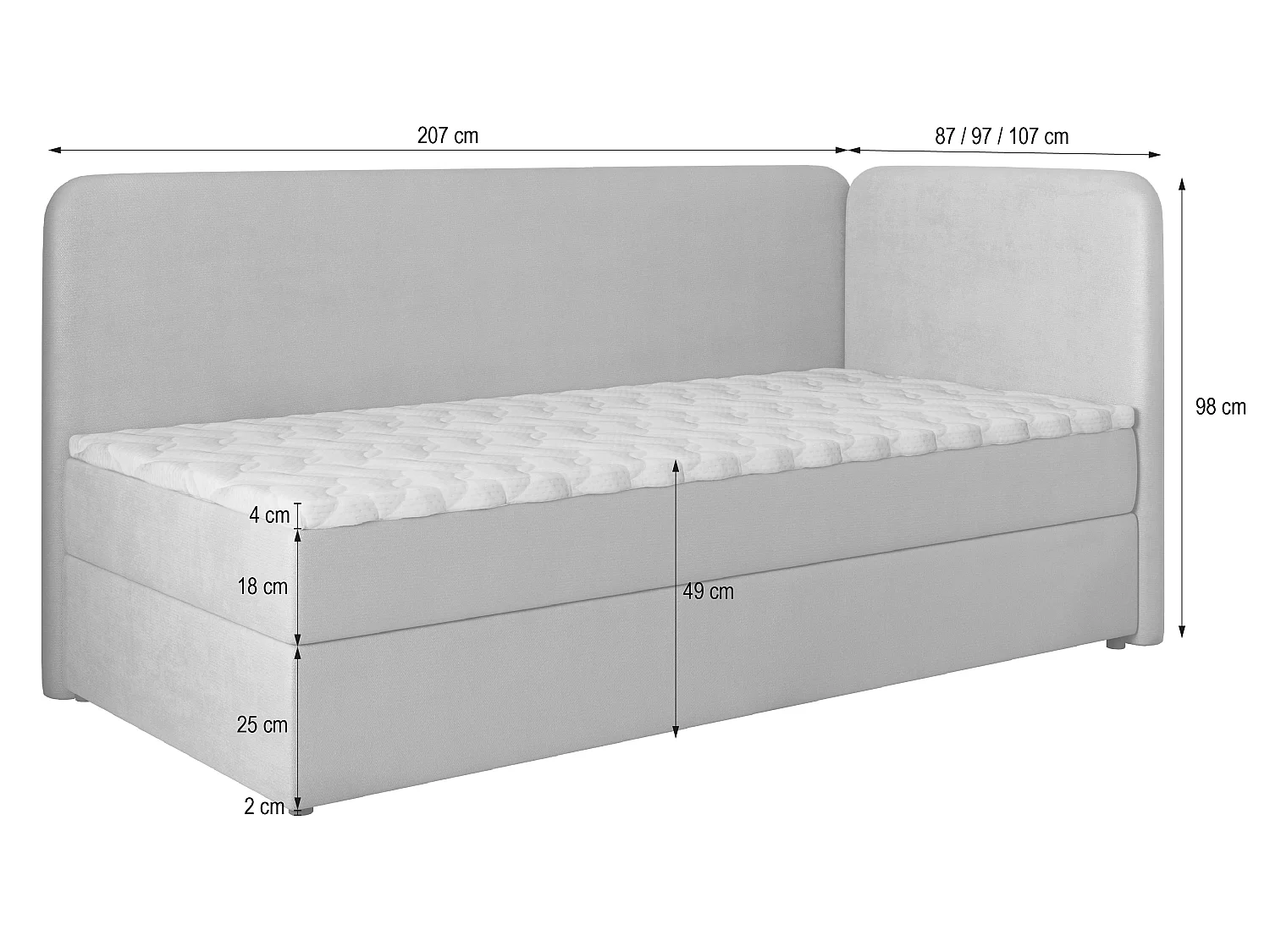 Boxspringbett GINA 80x200 cm Set mit Kopfteil, Bettgestell und Matratze, Beige