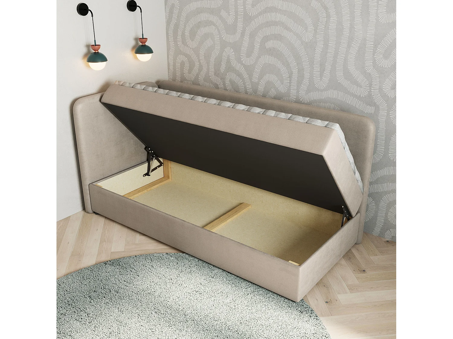 Boxspringbett GINA 80x200 cm Set mit Kopfteil, Bettgestell und Matratze, Beige