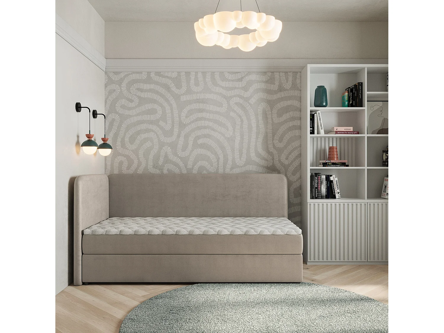 Boxspringbett GINA 80x200 cm Set mit Kopfteil, Bettgestell und Matratze, Beige