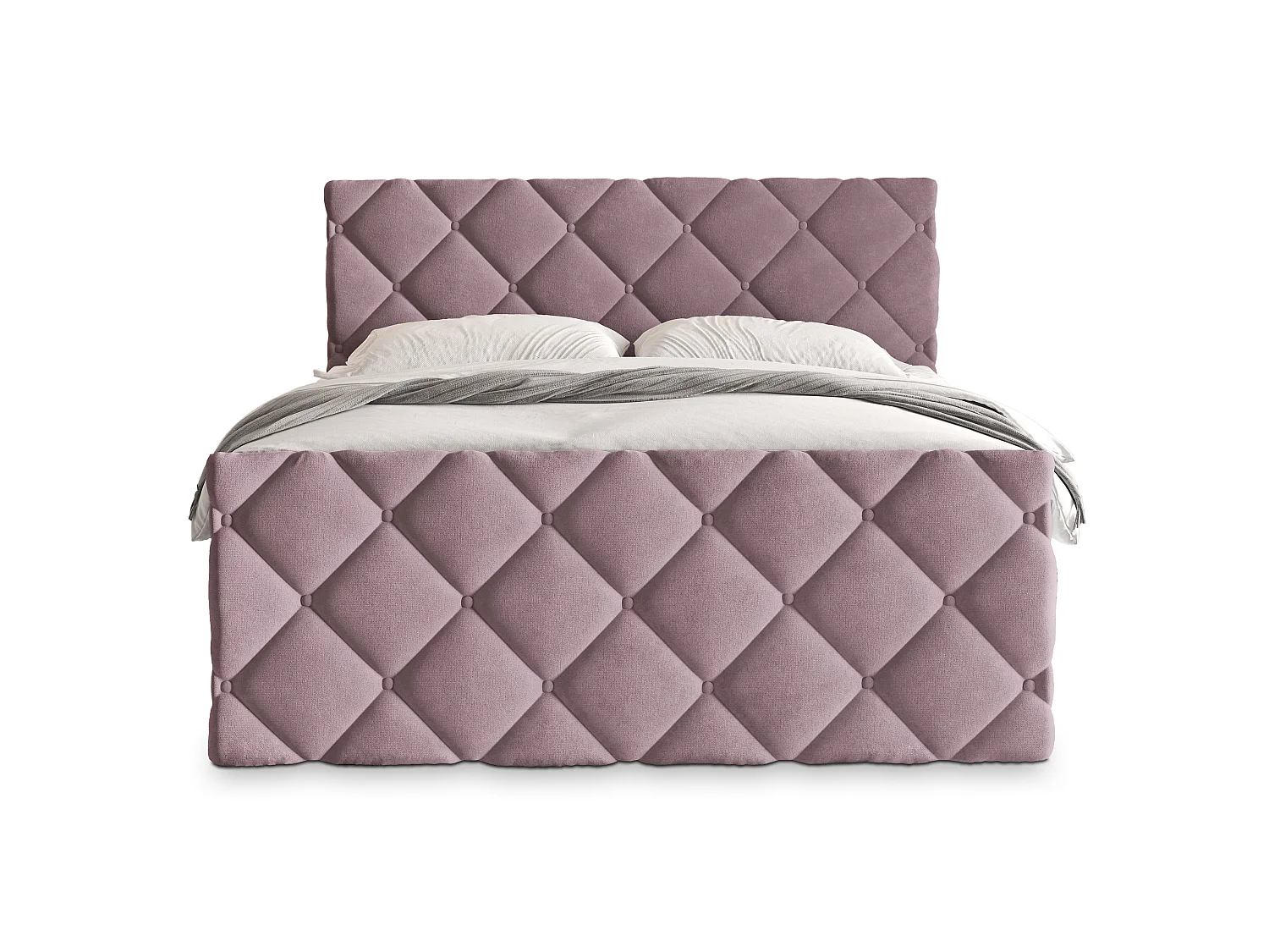 Lit boxspring ROVARI 200x200 cm avec tête de lit, sommier et matelas, Rose poudré