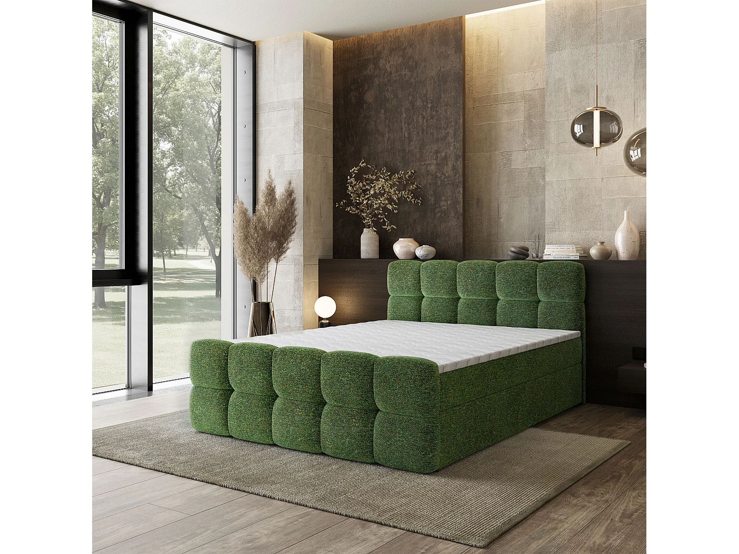 Boxspringbed BRUME 180x200 cm Set met hoofdbord, bedbodem en matras, Groen