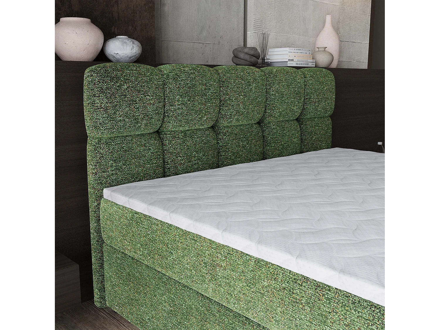 Boxspringbed BRUME 180x200 cm Set met hoofdbord, bedbodem en matras, Groen