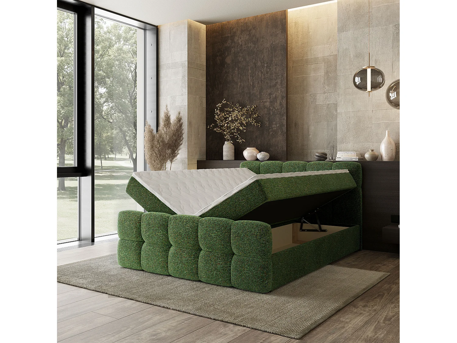Boxspringbed BRUME 180x200 cm Set met hoofdbord, bedbodem en matras, Groen