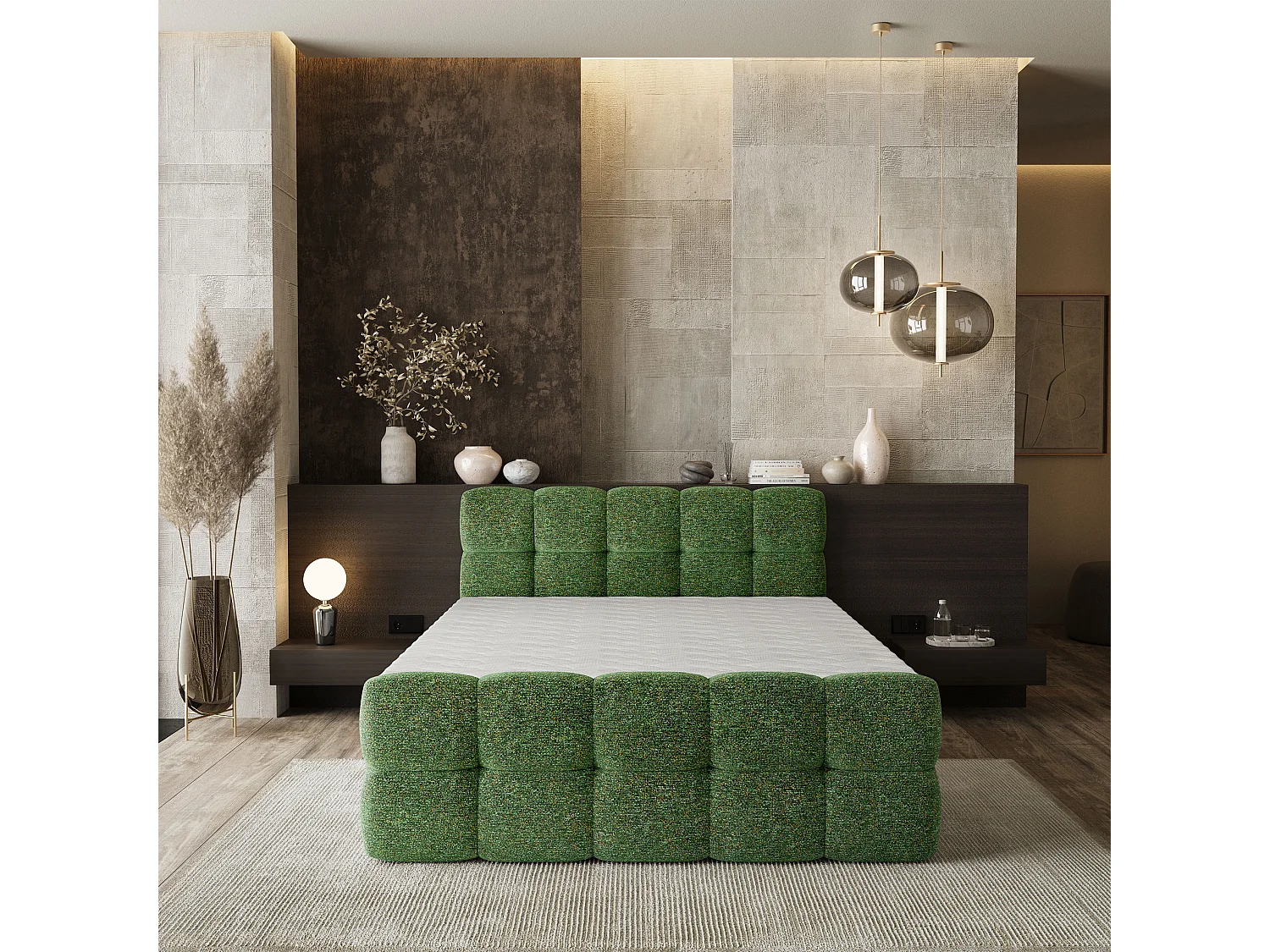 Boxspringbed BRUME 180x200 cm Set met hoofdbord, bedbodem en matras, Groen