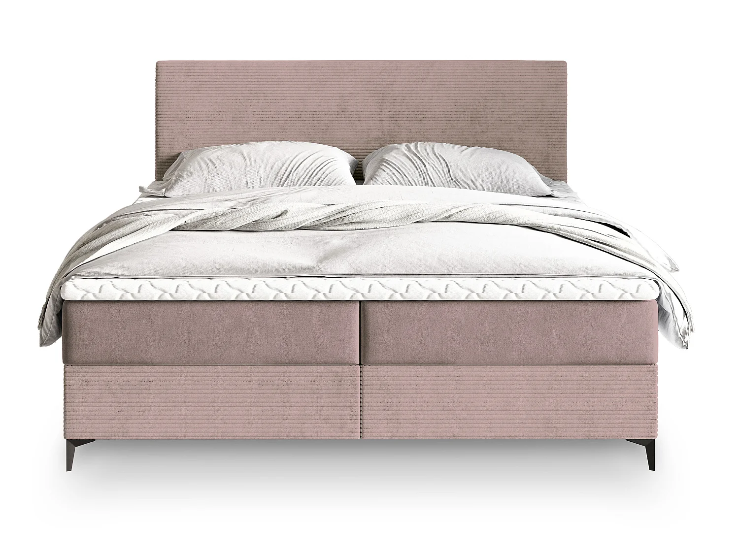 Lit boxspring TORREL 200x200 cm avec tête de lit, sommier et matelas, Rose poudré
