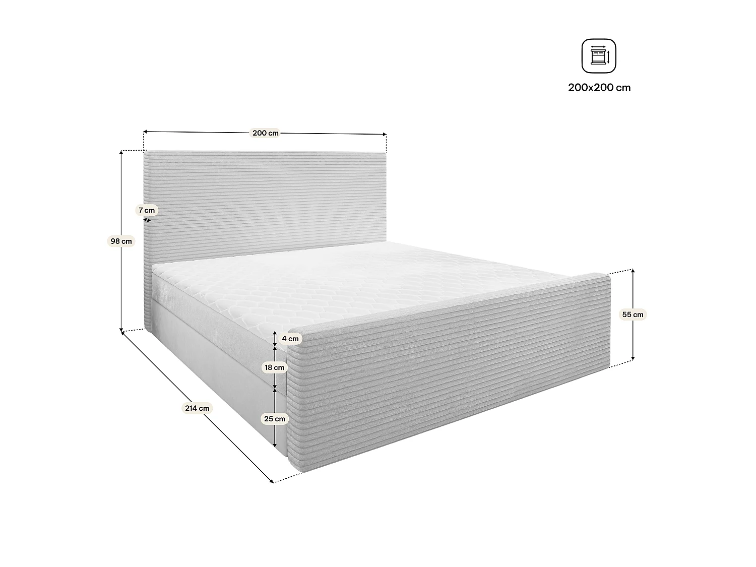 Boxspringbett ALORIA 200x200 cm Set mit Kopfteil, Bettgestell und Matratze, Beige