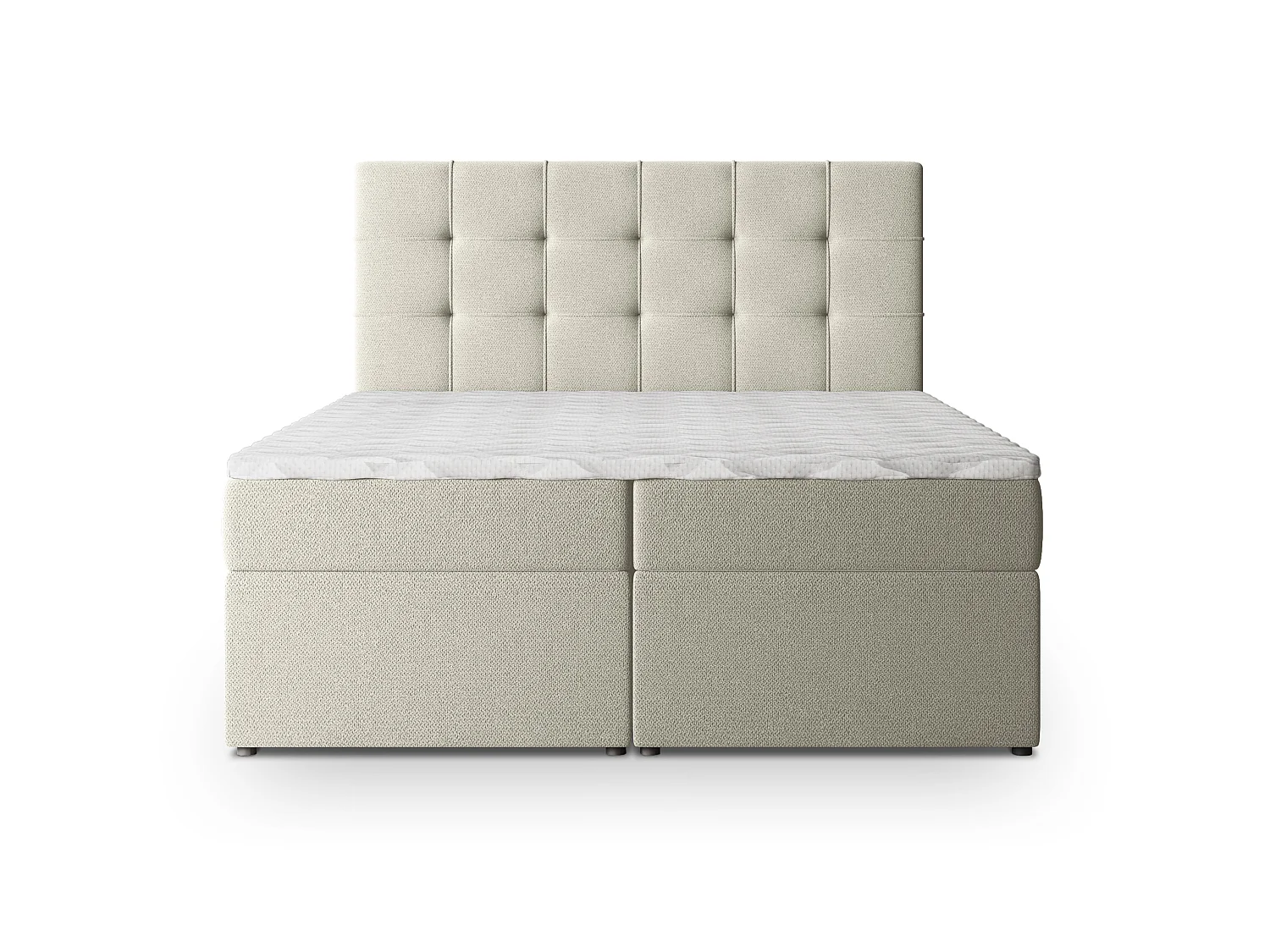 Boxspringbett PALMA 200x200 cm Set mit Kopfteil, Bettgestell und Matratze, Cremig