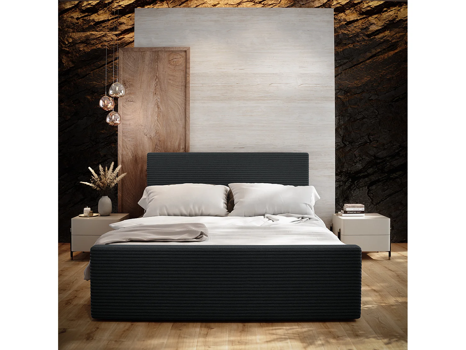 Boxspringbed ALORIA 200x200 cm Set met hoofdbord, bedbodem en matras, Zwart