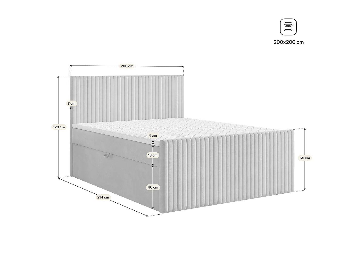 Lit boxspring TERVAN 200x200 cm avec tête de lit, sommier et matelas, Rose poudré