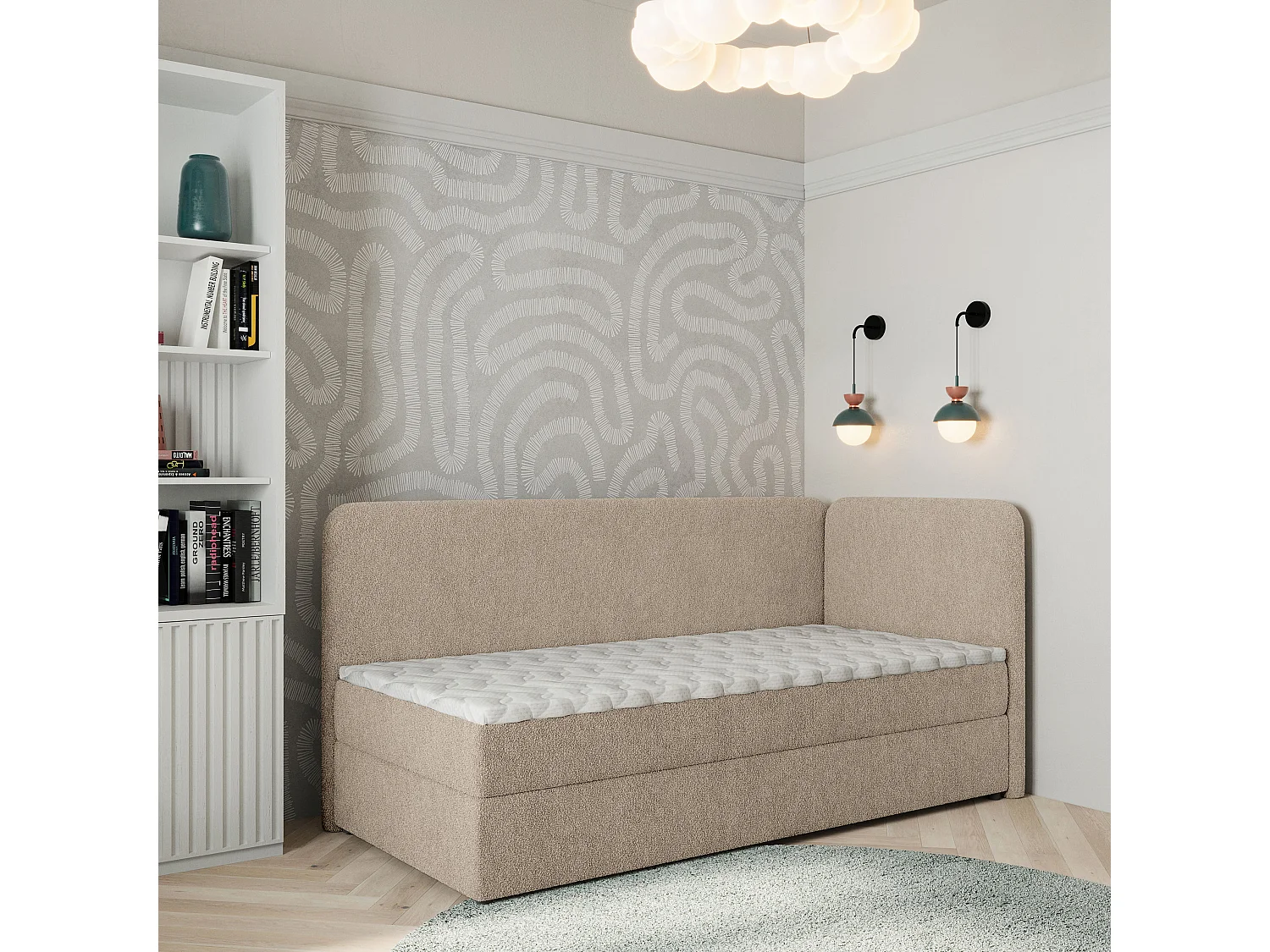 Boxspringbett GINA 90x200 cm Set mit Kopfteil, Bettgestell und Matratze, Beige