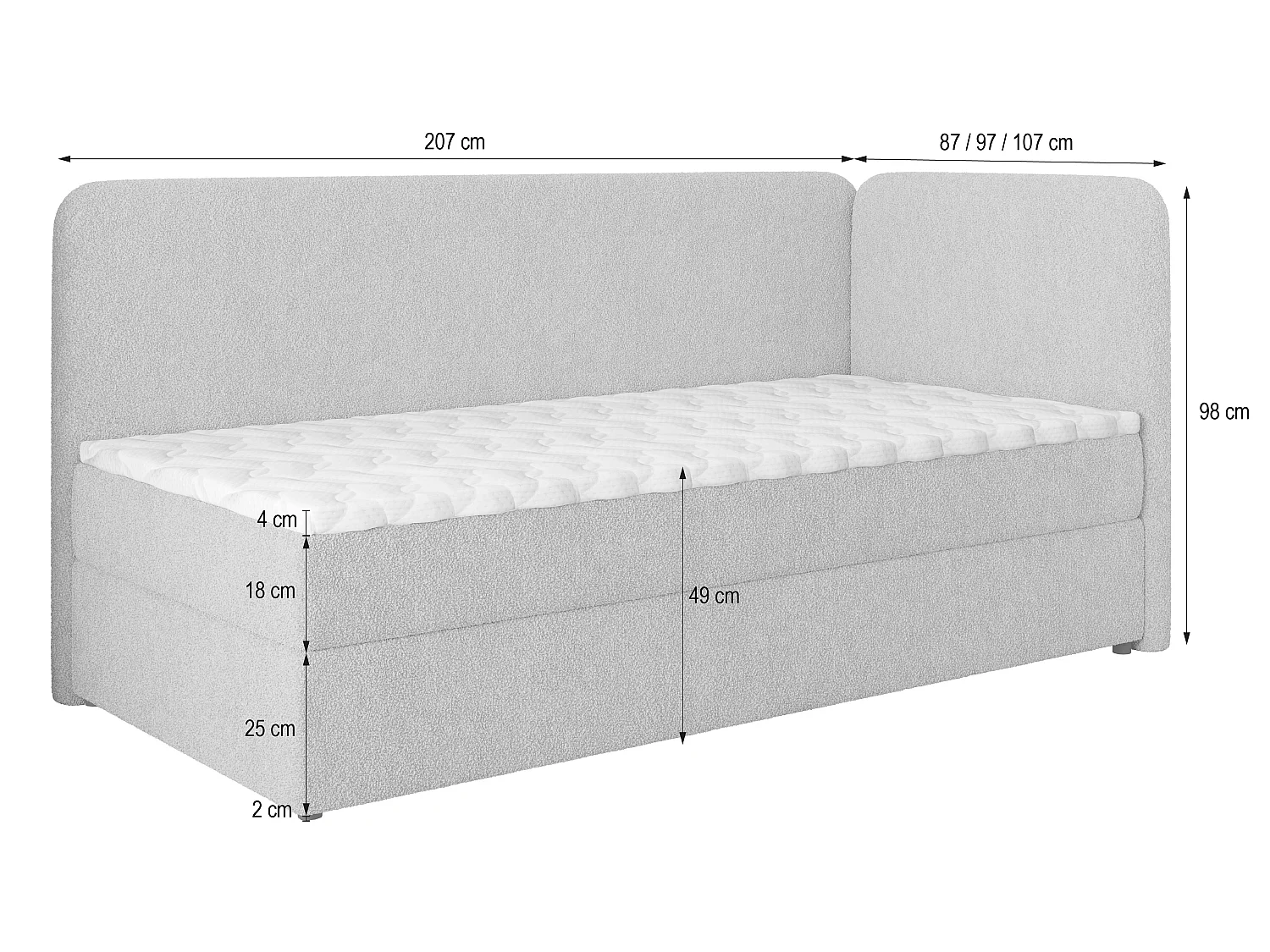 Boxspringbett GINA 90x200 cm Set mit Kopfteil, Bettgestell und Matratze, Beige