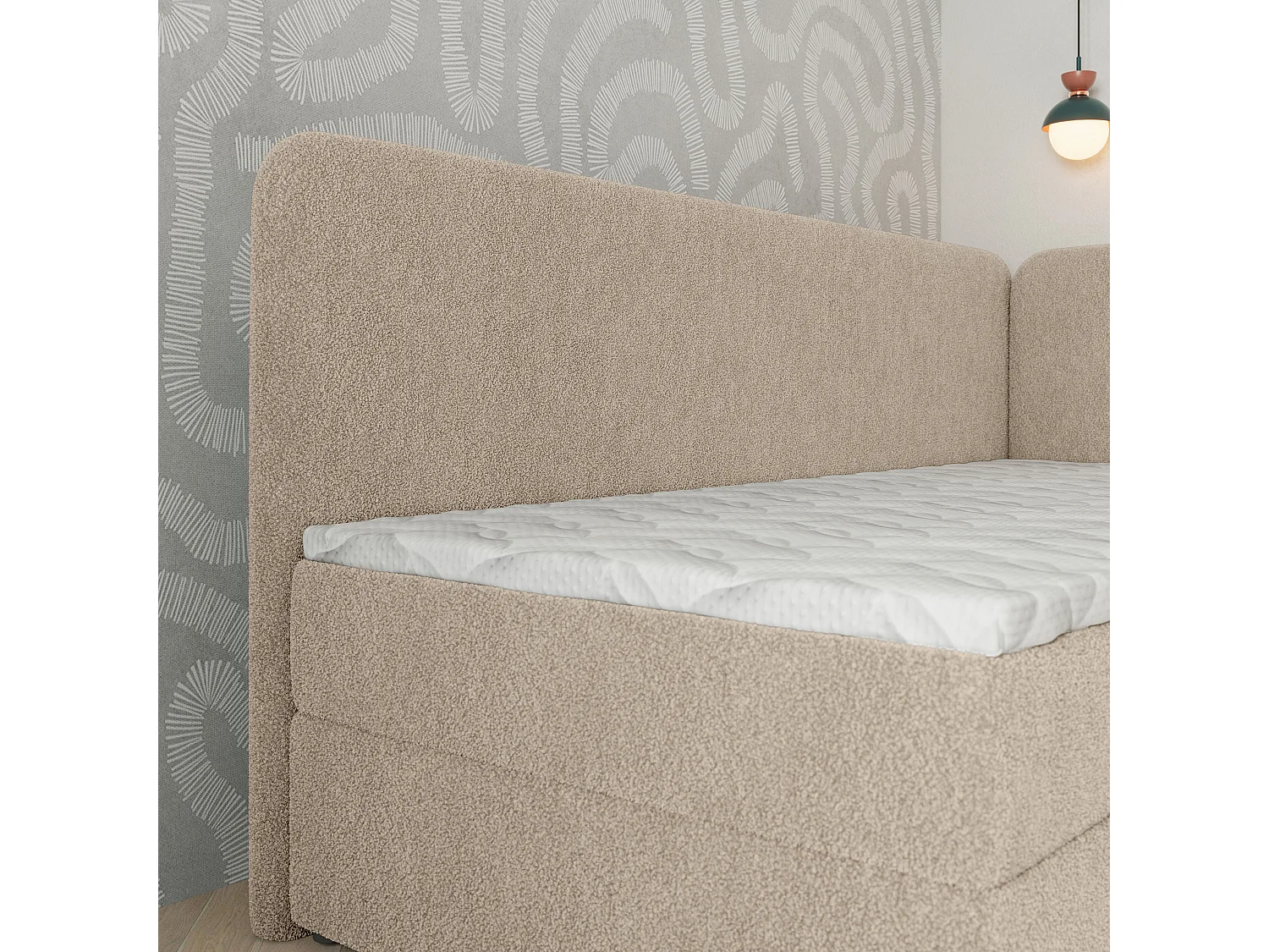 Boxspringbett GINA 90x200 cm Set mit Kopfteil, Bettgestell und Matratze, Beige
