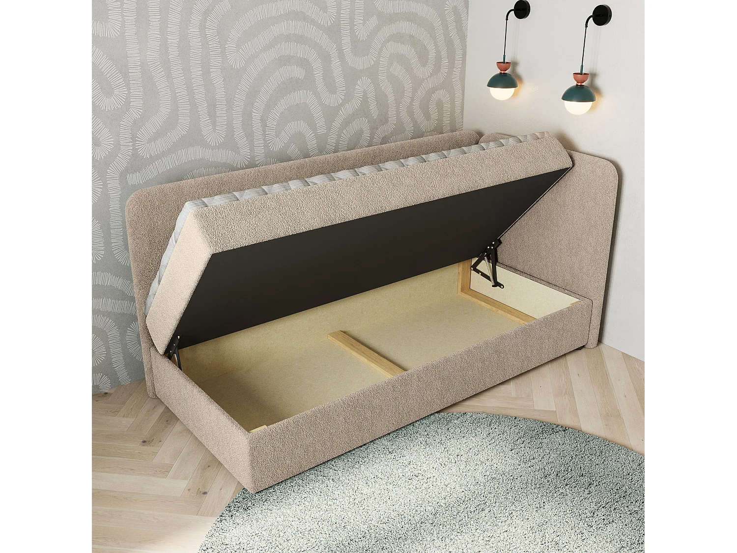 Boxspringbett GINA 90x200 cm Set mit Kopfteil, Bettgestell und Matratze, Beige