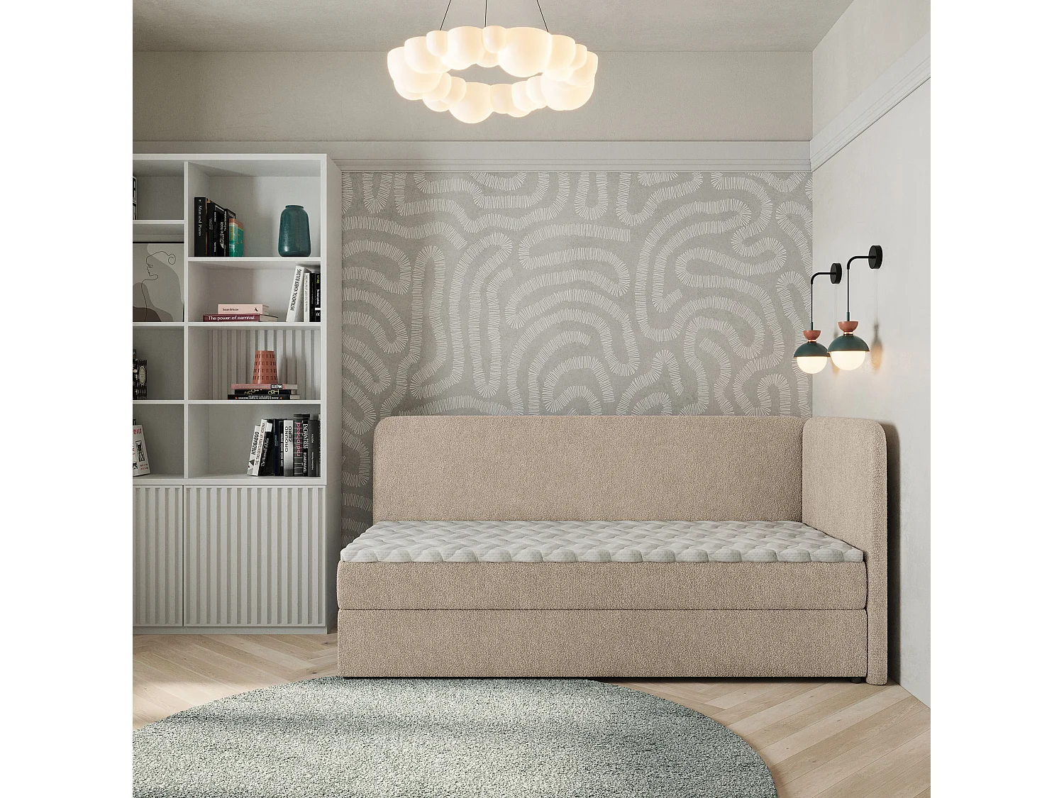 Boxspringbett GINA 90x200 cm Set mit Kopfteil, Bettgestell und Matratze, Beige