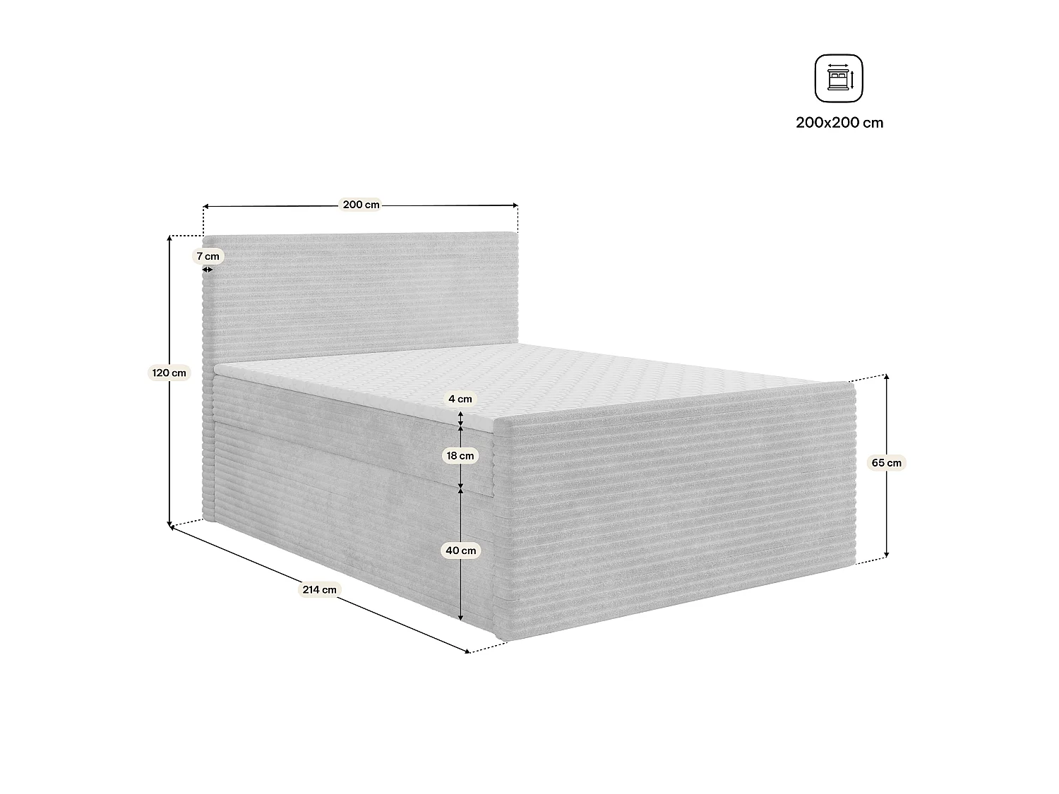Lit boxspring NOLEN 200x200 cm avec tête de lit, sommier et matelas, Rose poudré