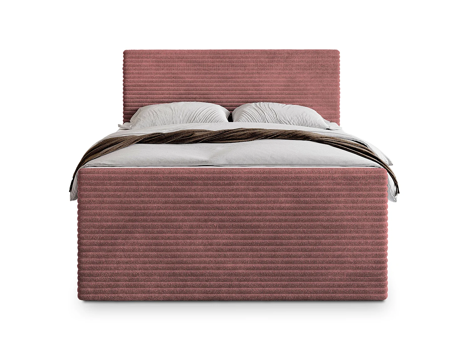 Lit boxspring NOLEN 200x200 cm avec tête de lit, sommier et matelas, Rose poudré