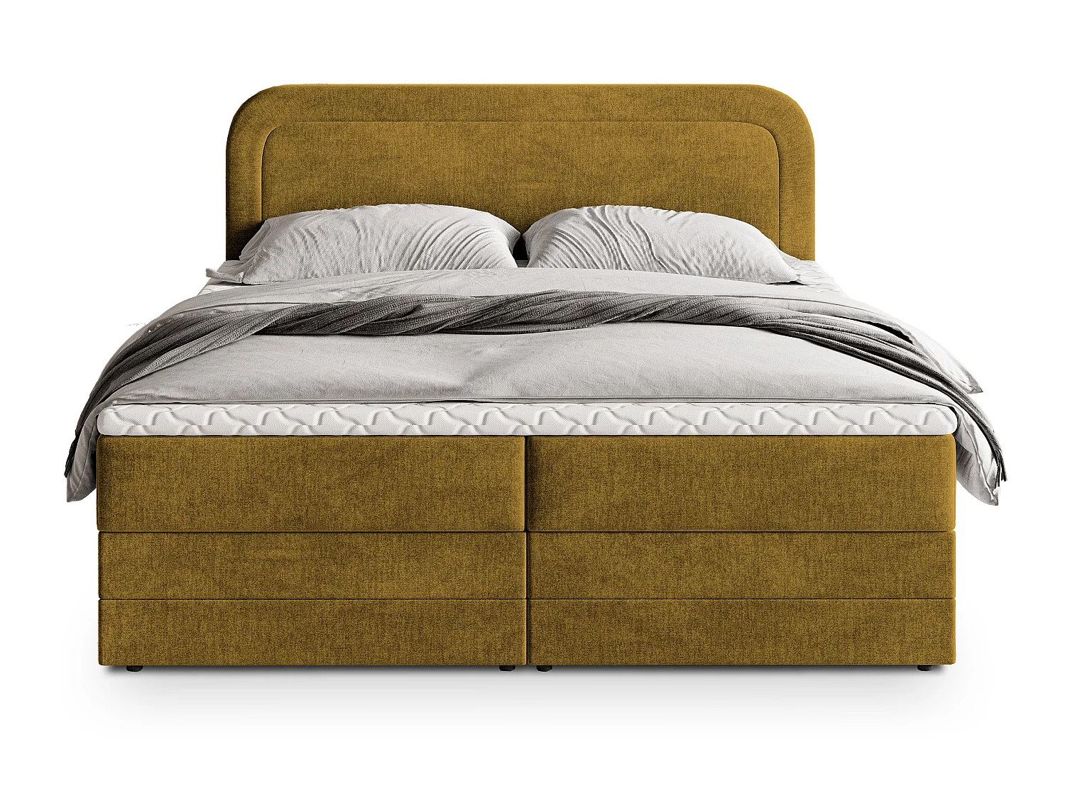 Lit boxspring ARMEL 200x200 cm avec tête de lit, sommier et matelas, Jaune