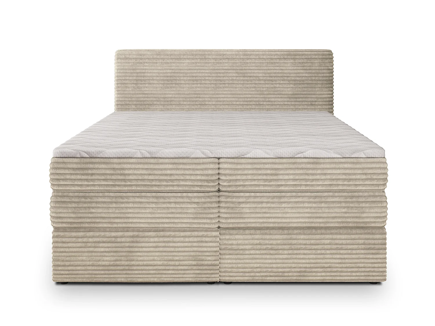 Boxspringbett LUNERA 200x200 cm Set mit Kopfteil, Bettgestell, Bonellfederkernmatratze und Taschenfederkernmatratze, Cremig
