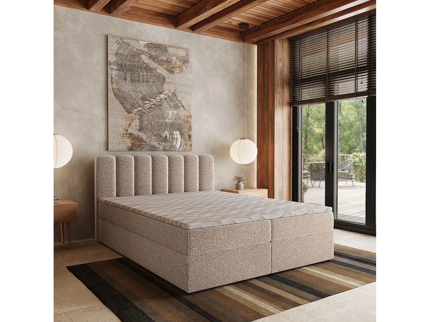 Boxspringbett SOLIA 180x200 cm Set mit Kopfteil, Bettgestell und Matratze, Beige