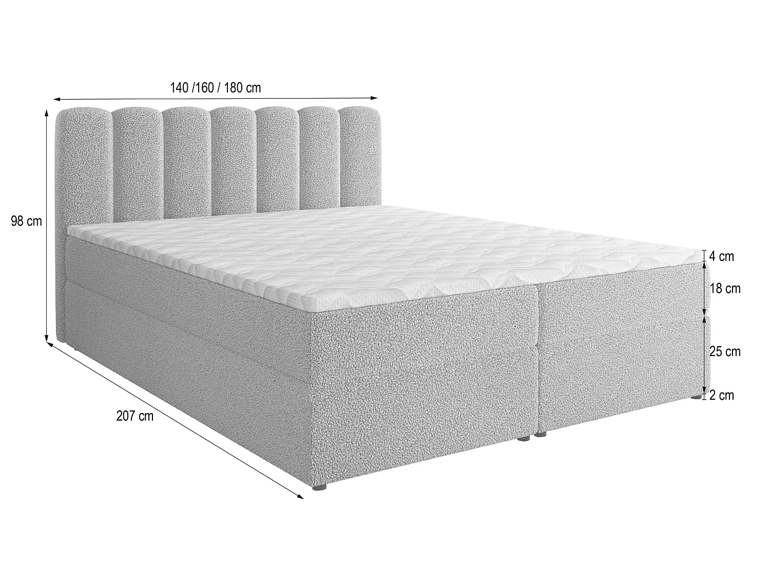Boxspringbett SOLIA 180x200 cm Set mit Kopfteil, Bettgestell und Matratze, Beige