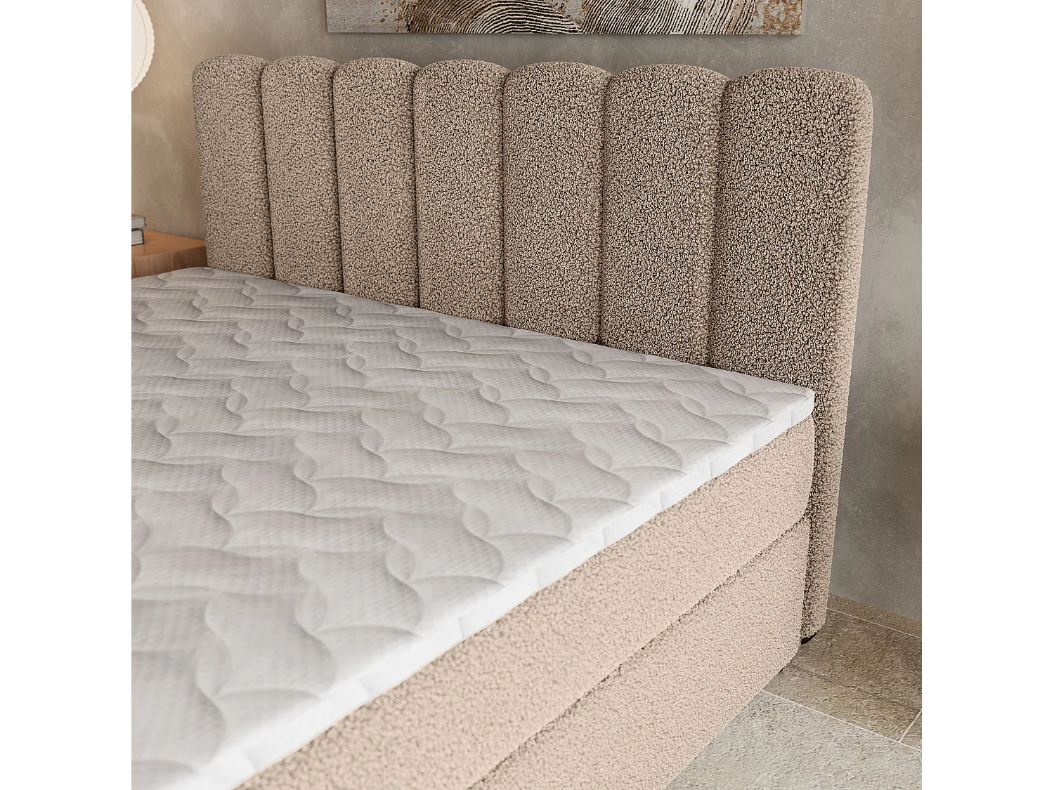 Boxspringbett SOLIA 180x200 cm Set mit Kopfteil, Bettgestell und Matratze, Beige