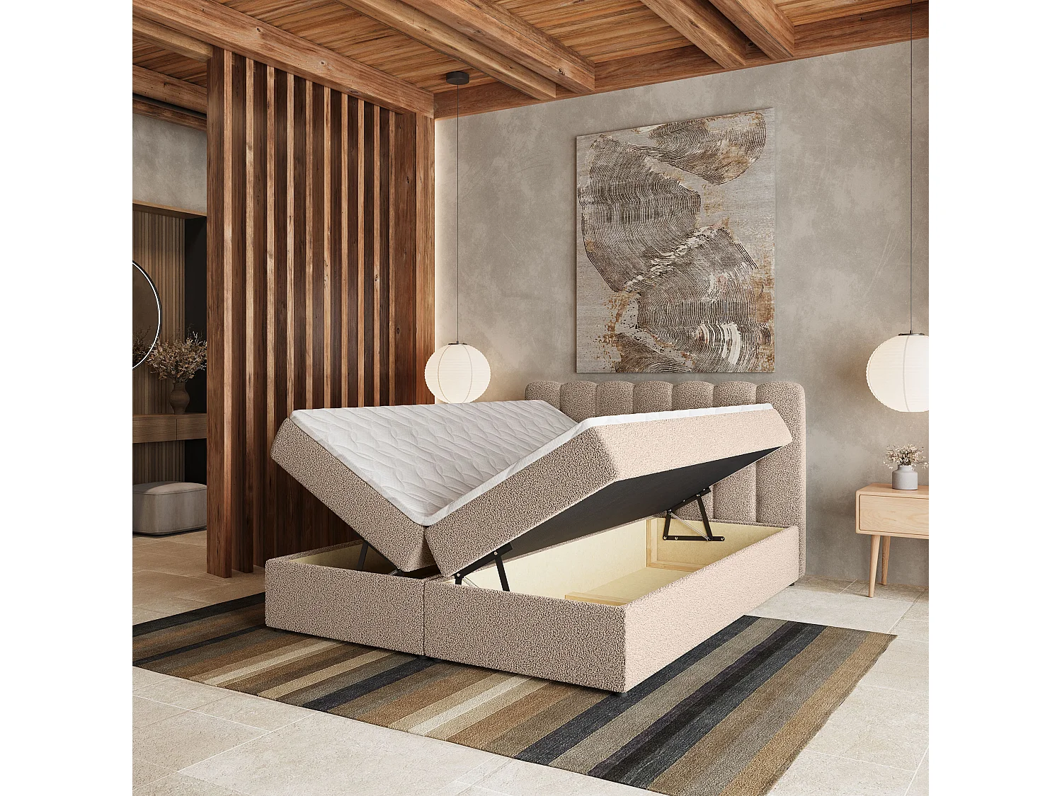 Boxspringbett SOLIA 180x200 cm Set mit Kopfteil, Bettgestell und Matratze, Beige