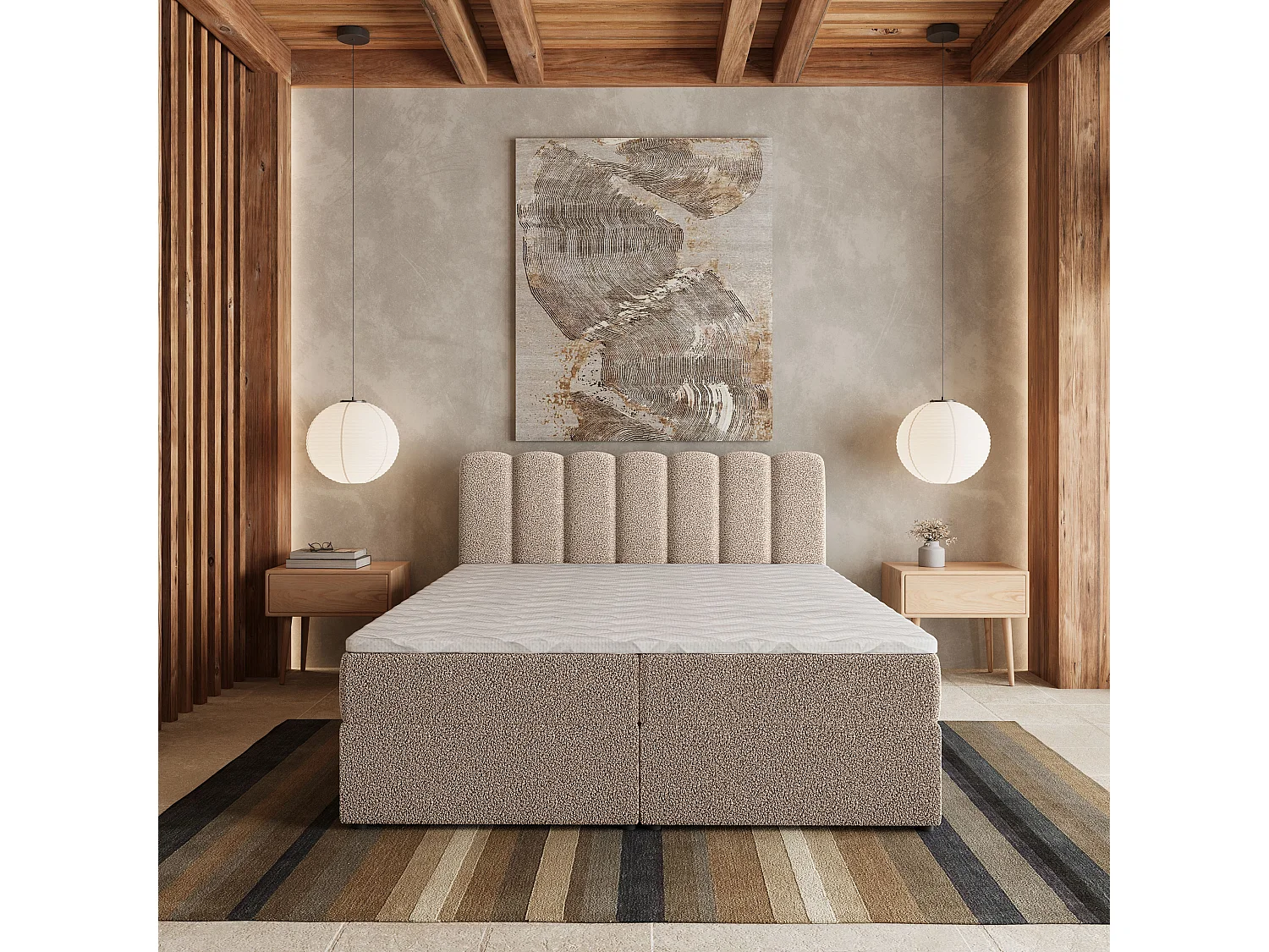 Boxspringbett SOLIA 180x200 cm Set mit Kopfteil, Bettgestell und Matratze, Beige