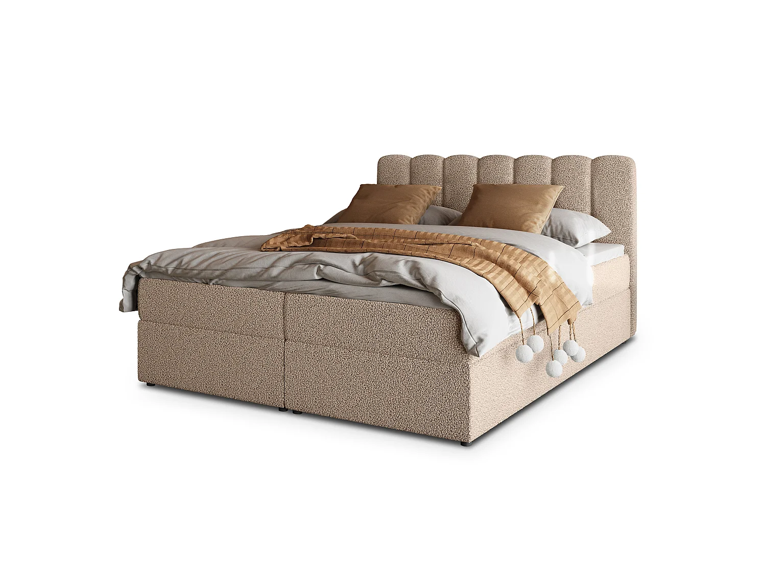 Boxspringbett SOLIA 180x200 cm Set mit Kopfteil, Bettgestell und Matratze, Beige