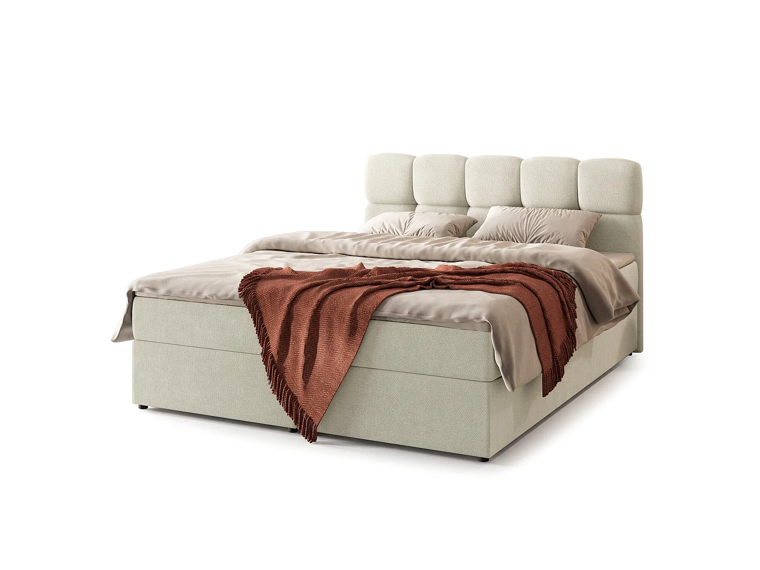 Boxspringbett MERU 160x200 cm Set mit Kopfteil, Bettgestell und Matratze, Cremig