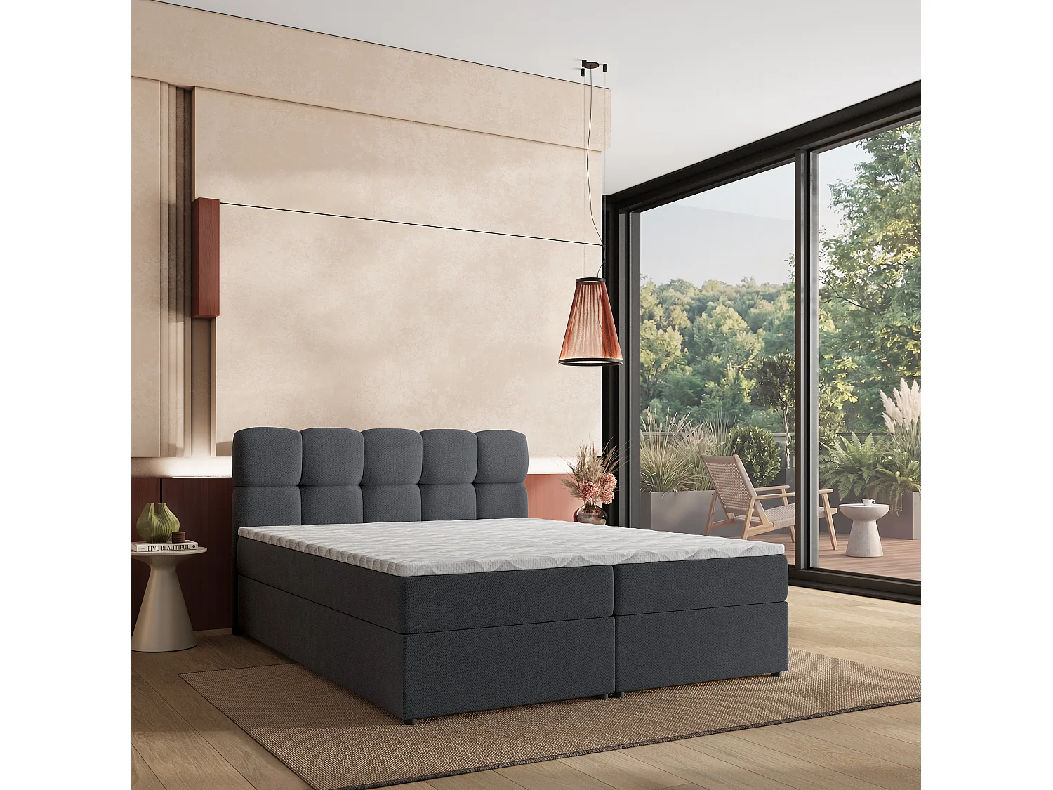 Boxspringbed MERU 180x200 cm Set met hoofdbord, bedbodem en matras, Antraciet