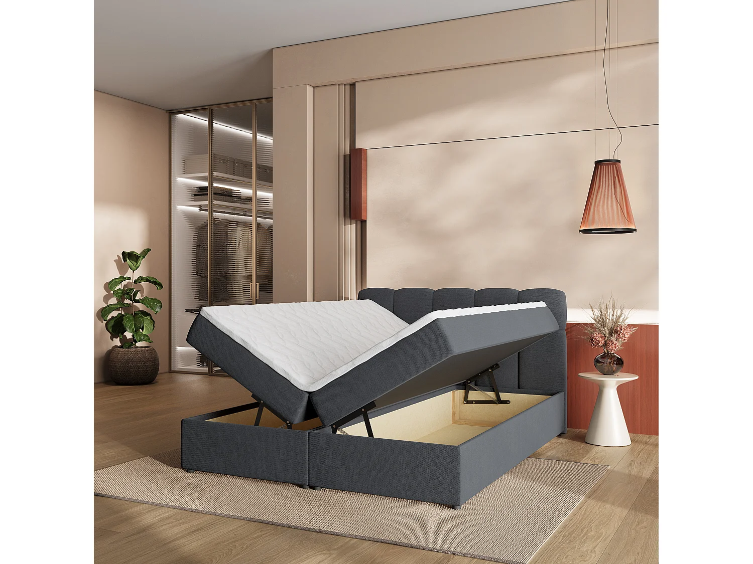 Boxspringbed MERU 180x200 cm Set met hoofdbord, bedbodem en matras, Antraciet