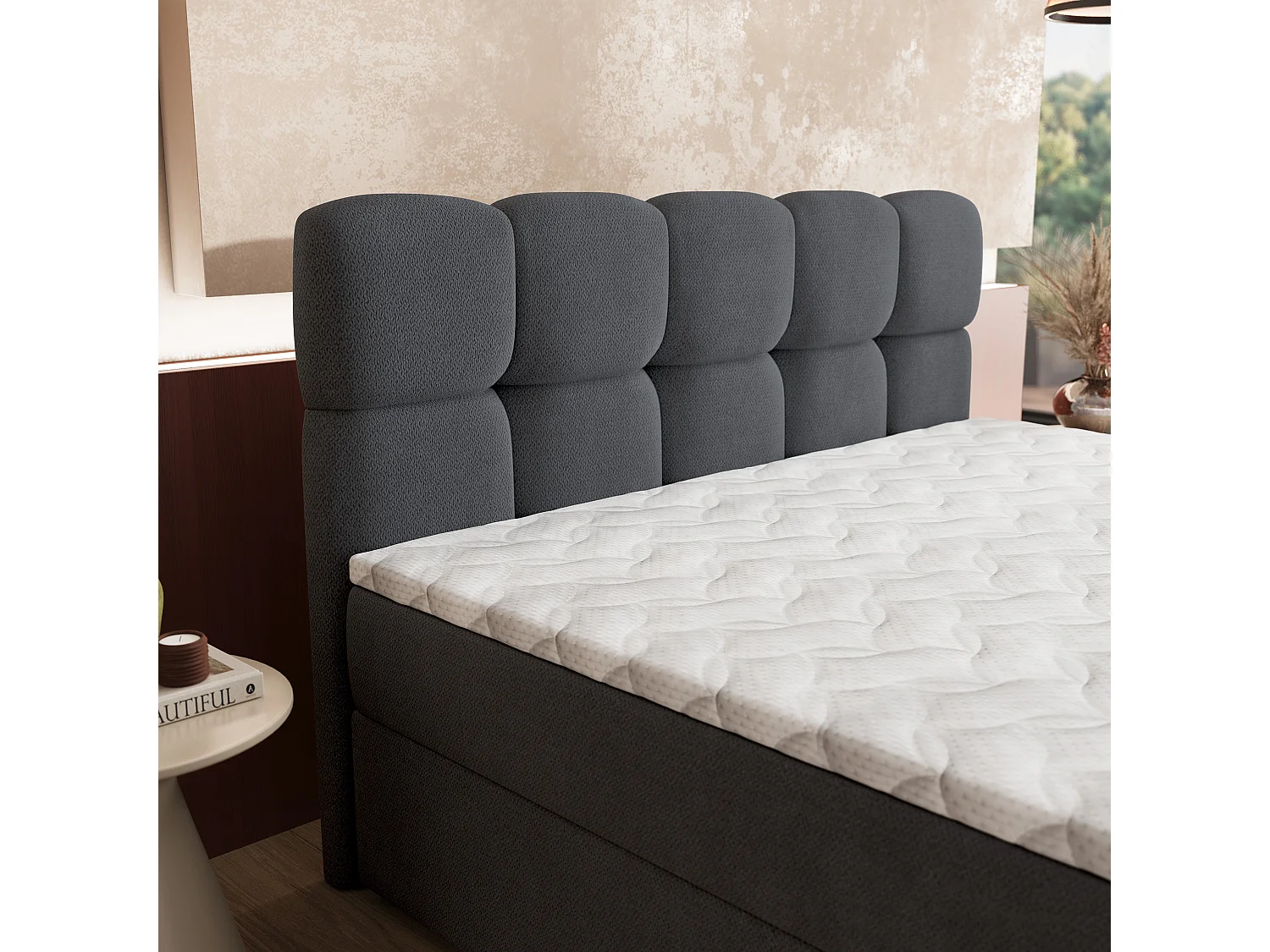 Boxspringbed MERU 180x200 cm Set met hoofdbord, bedbodem en matras, Antraciet