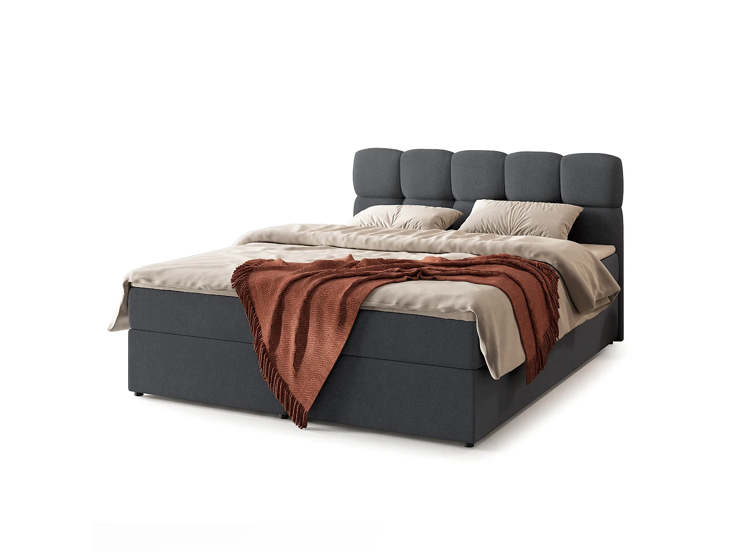 Boxspringbed MERU 180x200 cm Set met hoofdbord, bedbodem en matras, Antraciet