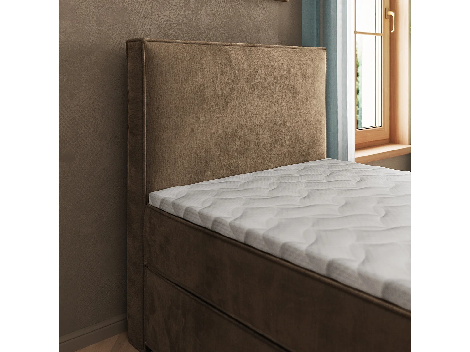 Boxspringbett PELLIO 90x200 cm Set mit Kopfteil, Bettgestell und Matratze, Beige