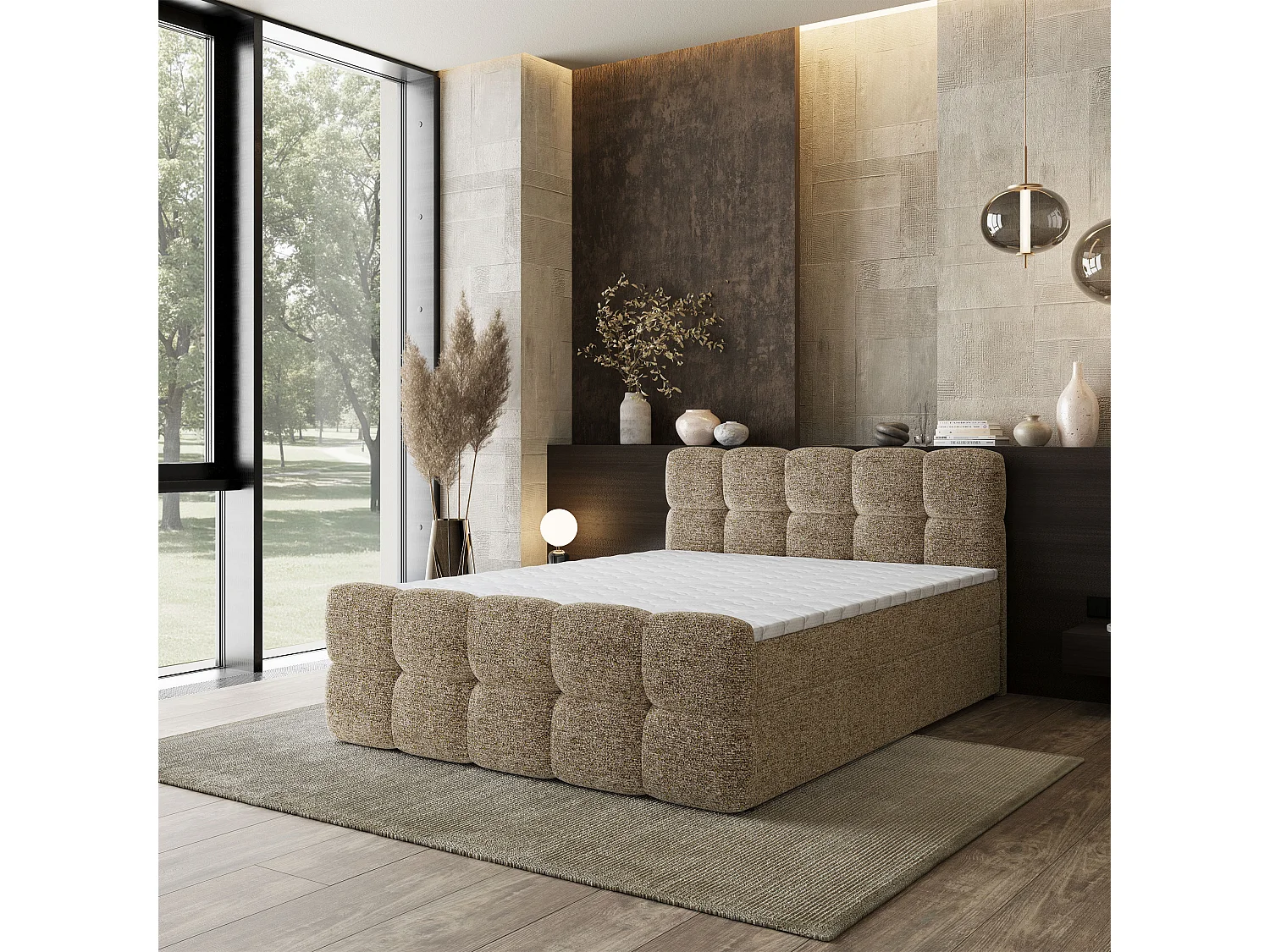 Boxspringbett BRUME 180x200 cm Set mit Kopfteil, Bettgestell und Matratze, Beige